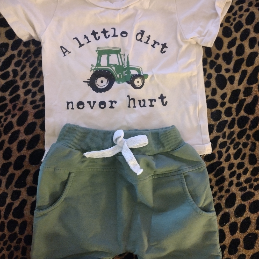 White T-Shirt and Green Shorts Set